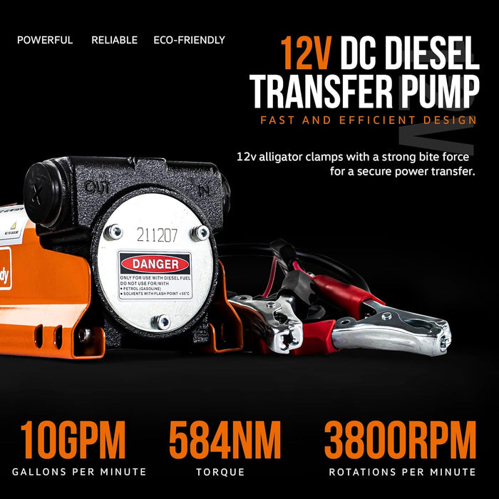 SuperHandy Portable Diesel Fuel Transfer Pump Kit - 12V, 10GPM, 3/4" NPT In/Outlets