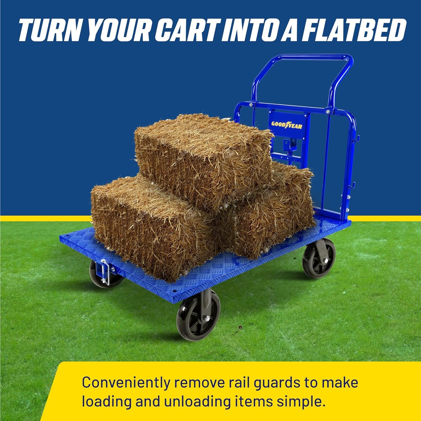 Goodyear Heavy-Duty Cargo Trailer - 1200 lbs Capacity, 8" Casters, Electric Tugger Cart Compatible