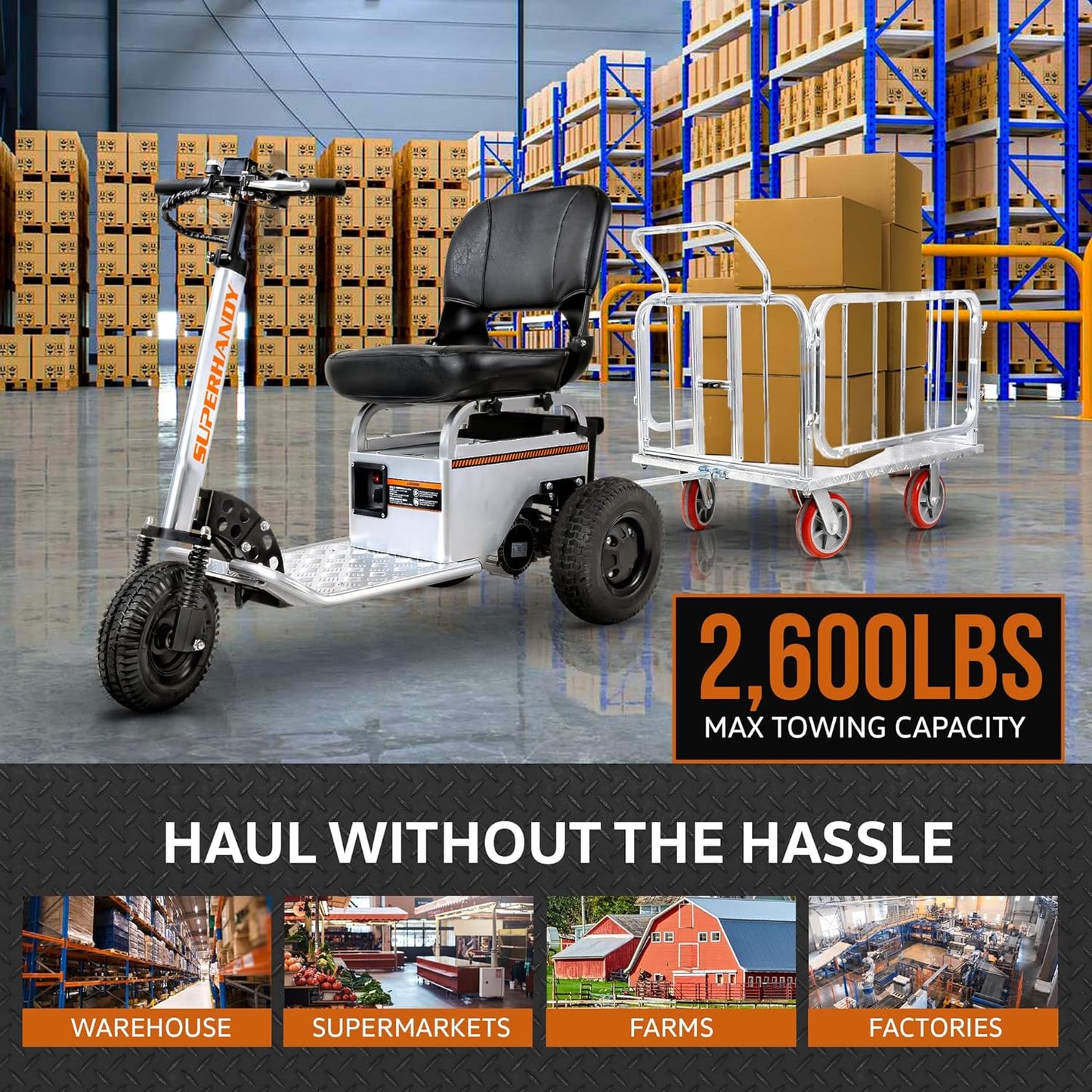Pre-Owned SuperHandy Electric Tow Tractor - 2600lbs Max Towing, 24V 9Ah Battery, supports riders up to 350Lbs