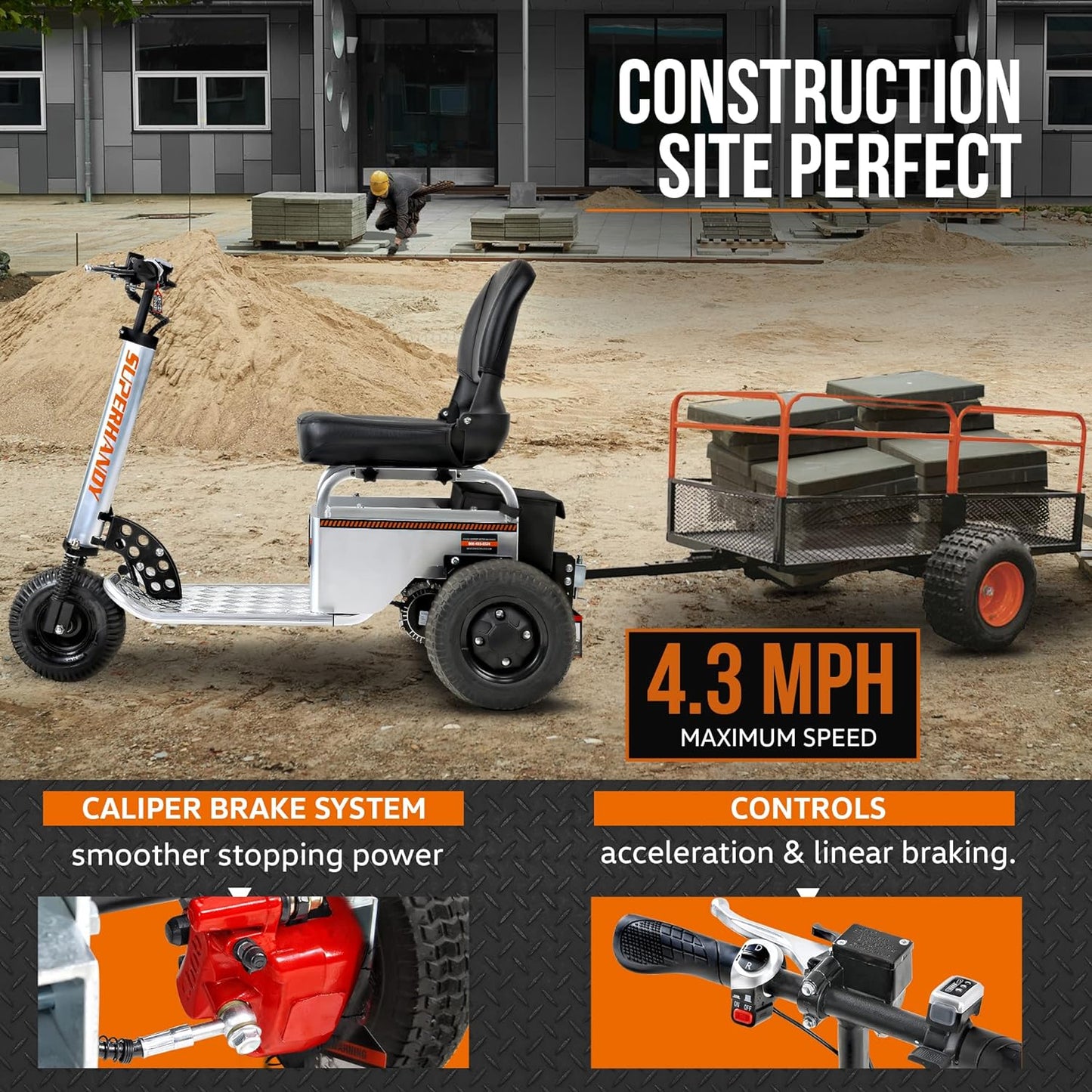 Pre-Owned SuperHandy Electric Tow Tractor - 2600lbs Max Towing, 24V 9Ah Battery, supports riders up to 350Lbs