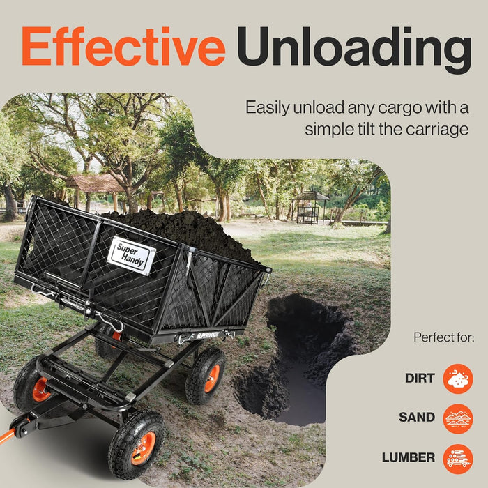 SuperHandy Garden Cart with Tow & Dump Features - 10" Tires, Tugger Scooter Compatible