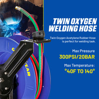Goodyear Welding Hose Reel - 1/4" x 65' Twin Oxygen Acetylene Hoses, Single Arm, 300 PSI