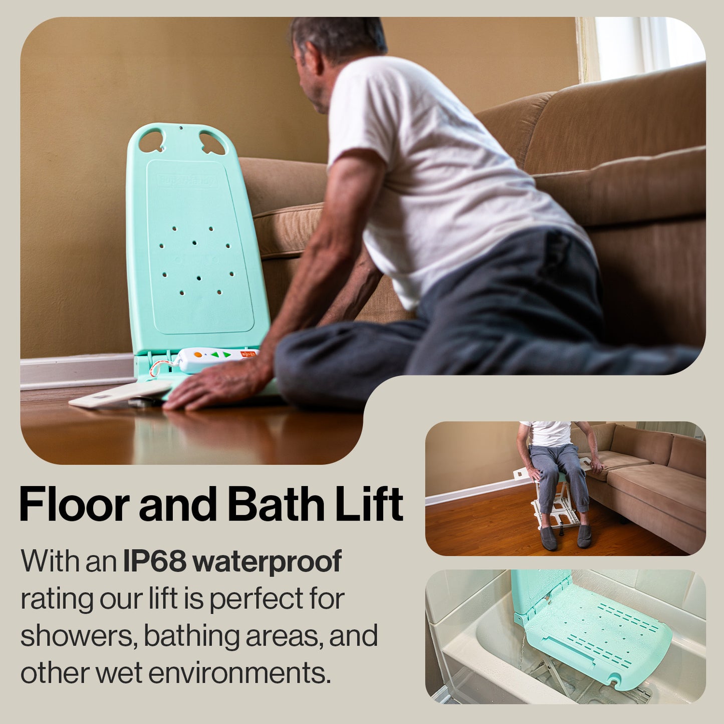 Pre-Owned SuperHandy GoRise LT Portable Floor & Bath Lift - Lightweight (19 Lbs), Foldable, 330 Lbs Capacity, Waterproof, Ergonomic Seat with Removable Panels