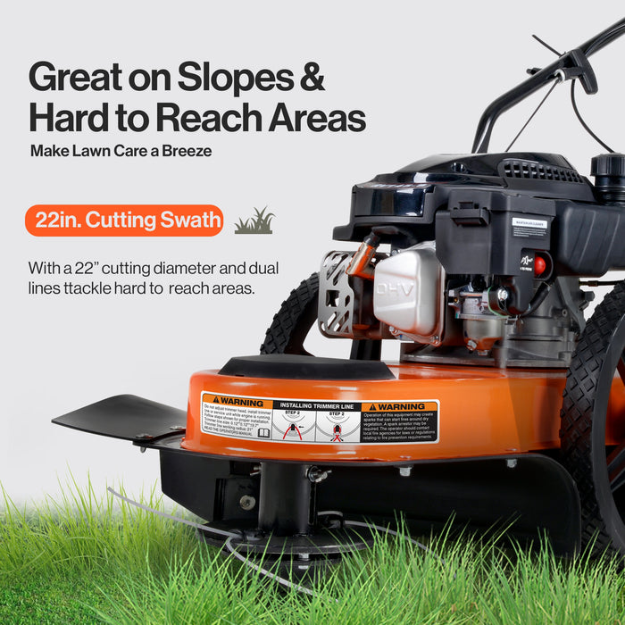 SuperHandy 170cc Gas String Trimmer Pro - Adjustable 22" Cut, 14" Wheels for All Terrains - Durable & Powerful Brush Clearing