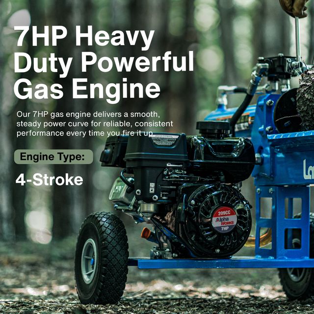 Landworks 20-Ton Log Splitter - 7HP 209CC Gas Engine, 16" Max Wood Diameter