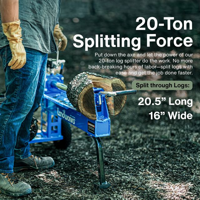 Landworks 20-Ton Log Splitter - 7HP 209CC Gas Engine, 16" Max Wood Diameter