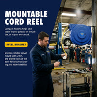 Goodyear Heavy-Duty Retractable Extension Cord Reel - 12AWG, 65' Length, Triple Tap Connector, 1875W Power