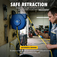 Goodyear Heavy-Duty Retractable Extension Cord Reel - 12AWG, 65' Length, Triple Tap Connector, 1875W Power