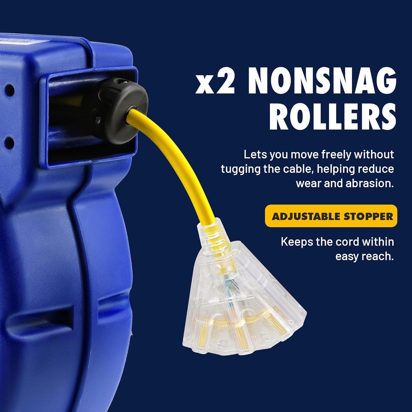 Goodyear Heavy-Duty Retractable Extension Cord Reel - 12AWG, 65' Length, Triple Tap Connector, 1875W Power
