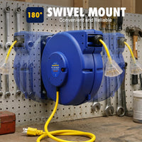 Goodyear Heavy-Duty Retractable Extension Cord Reel - 12AWG, 65' Length, Triple Tap Connector, 1875W Power