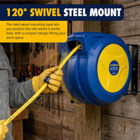 Goodyear Retractable Air Hose Reel, 3/8" × 50 FT, 300 PSI Hybrid Polymer Hose, Spring-Driven Automatic Rewind, Leak-Proof Swivel, Wall & Ceiling Mountable