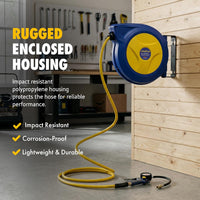 Goodyear Retractable Air Hose Reel, 3/8" × 50 FT, 300 PSI Hybrid Polymer Hose, Spring-Driven Automatic Rewind, Leak-Proof Swivel, Wall & Ceiling Mountable
