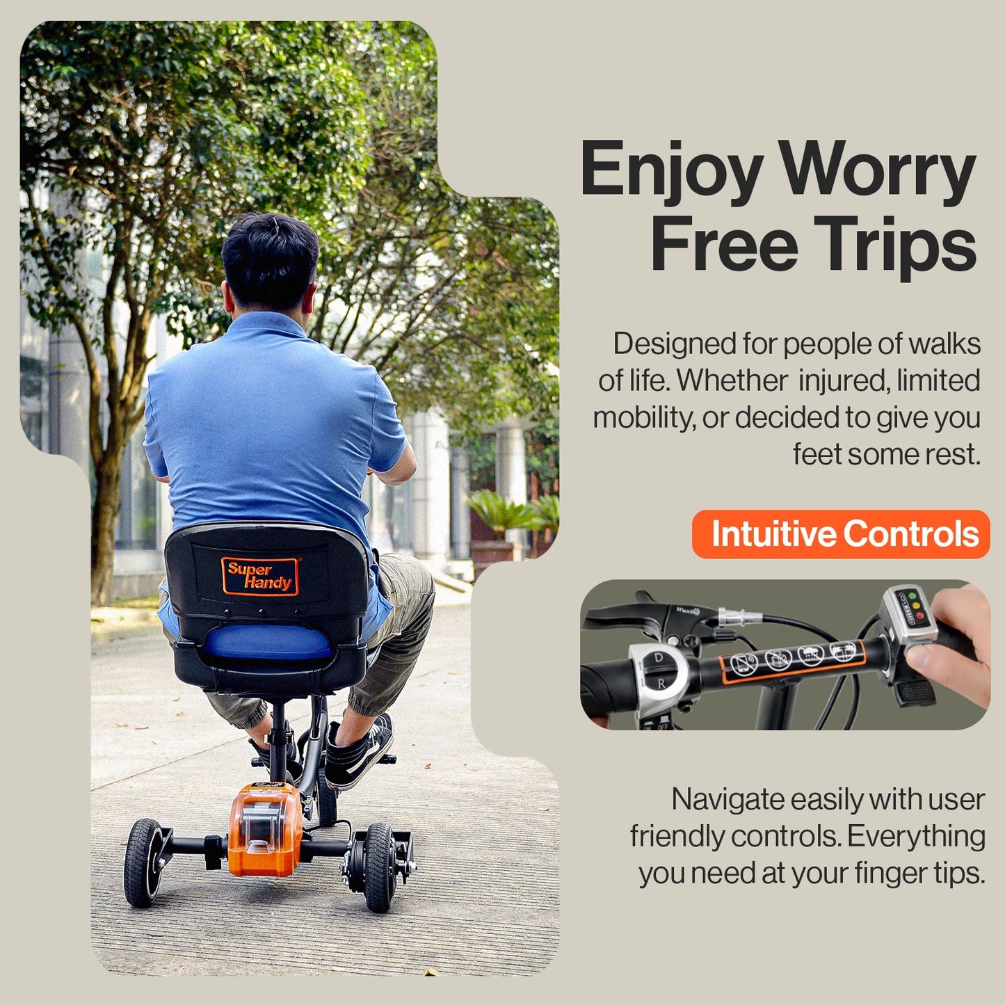 SuperHandy Mobility Scooter - Sistema de batería de 48 V 2 Ah, ligero, de largo alcance y plegable