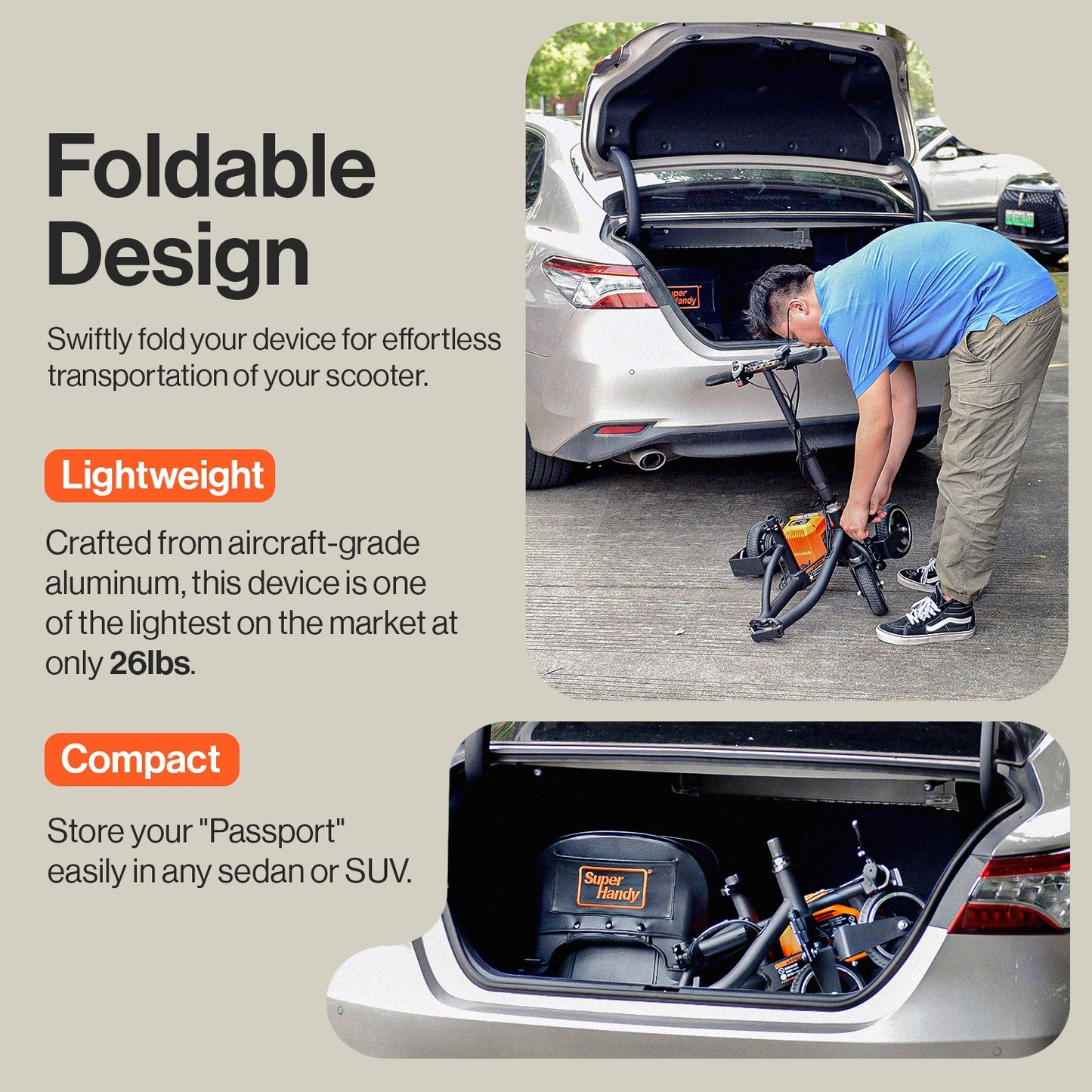 SuperHandy Mobility Scooter - Sistema de batería de 48 V 2 Ah, ligero, de largo alcance y plegable