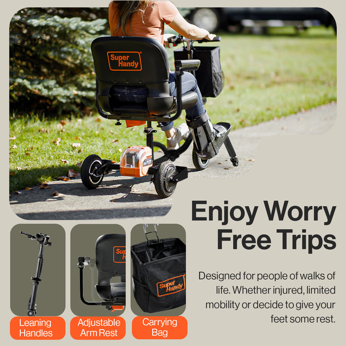 SuperHandy Passport Plus Mobility Scooter - 48V 2Ah Battery System, Foldable Aluminum Frame, 11 Mile Range