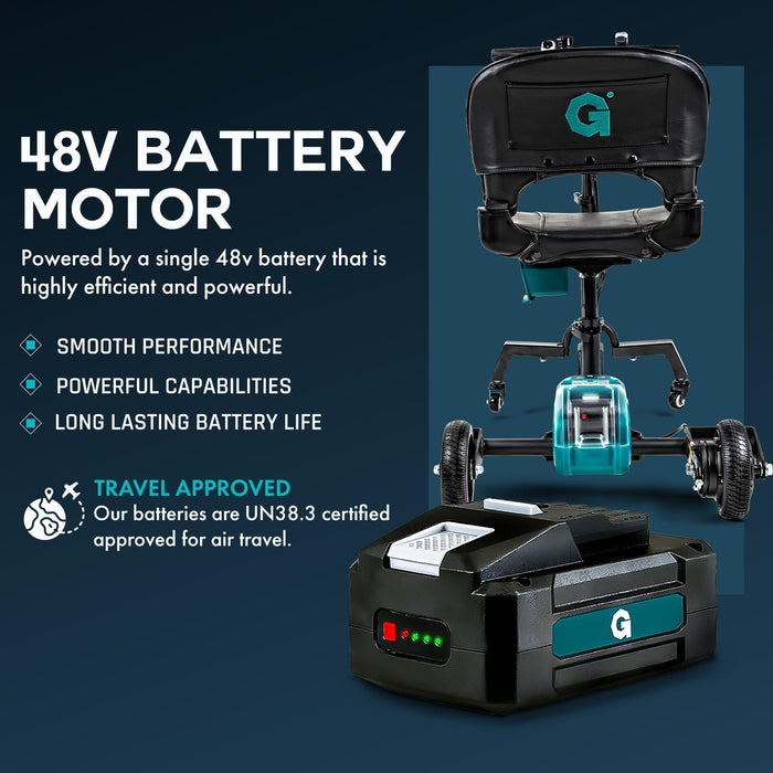 G Mobility Scooter – 3 Wheels, 35 lb Folding Aluminum Frame, Anti-Tip Footrests, Includes (1) 48V 2Ah Li-Ion Battery and Charger, Supports 275 lbs, Airline Friendly