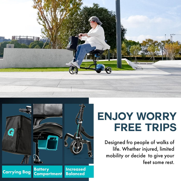 G Mobility Scooter – 3 Wheels, 35 lb Folding Aluminum Frame, Anti-Tip Footrests, Includes (1) 48V 2Ah Li-Ion Battery and Charger, Supports 275 lbs, Airline Friendly