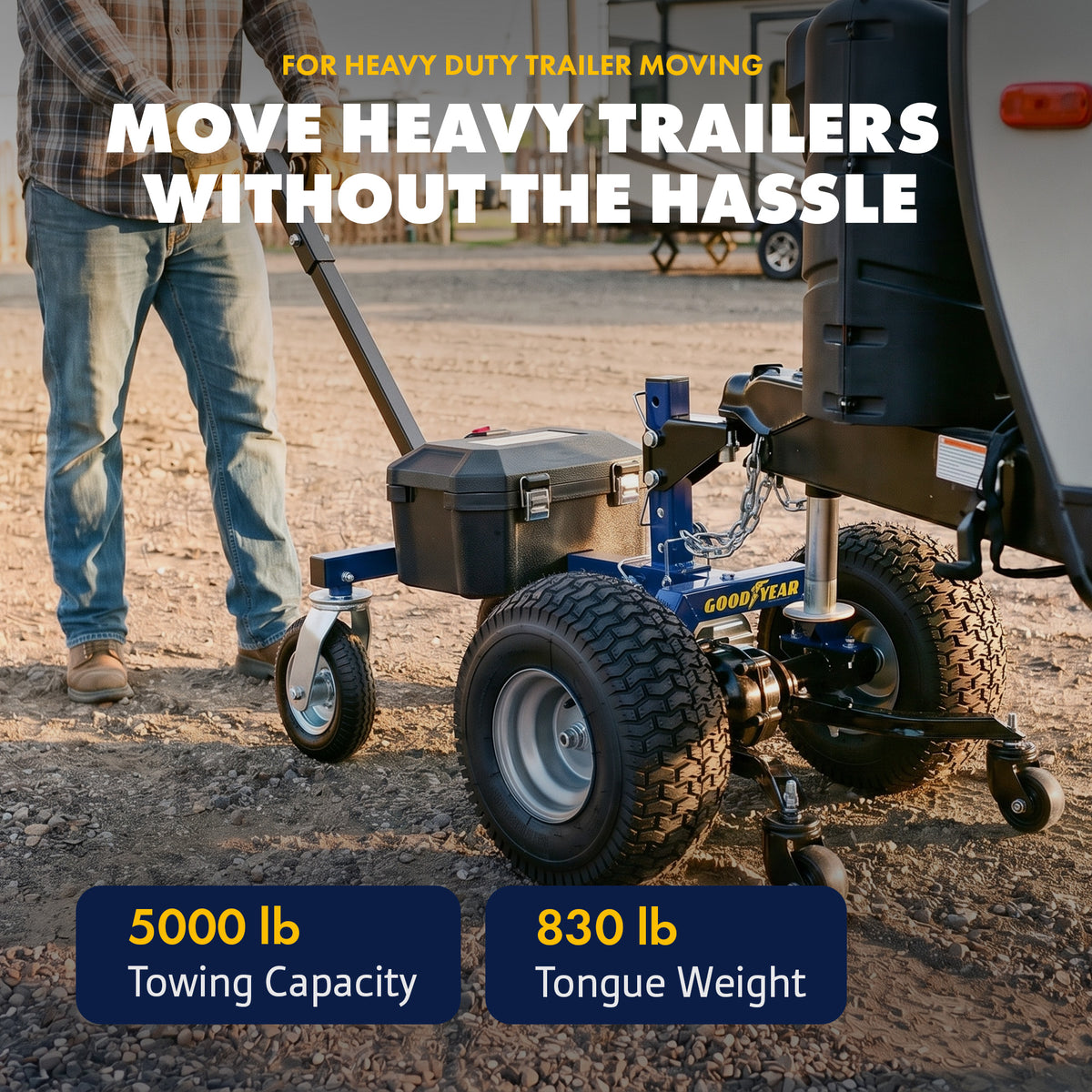 Goodyear 5000 lbs Electric Trailer Dolly - 24V 800W Motor, Adjustable Ball Mount, Commercial 2" Hitch