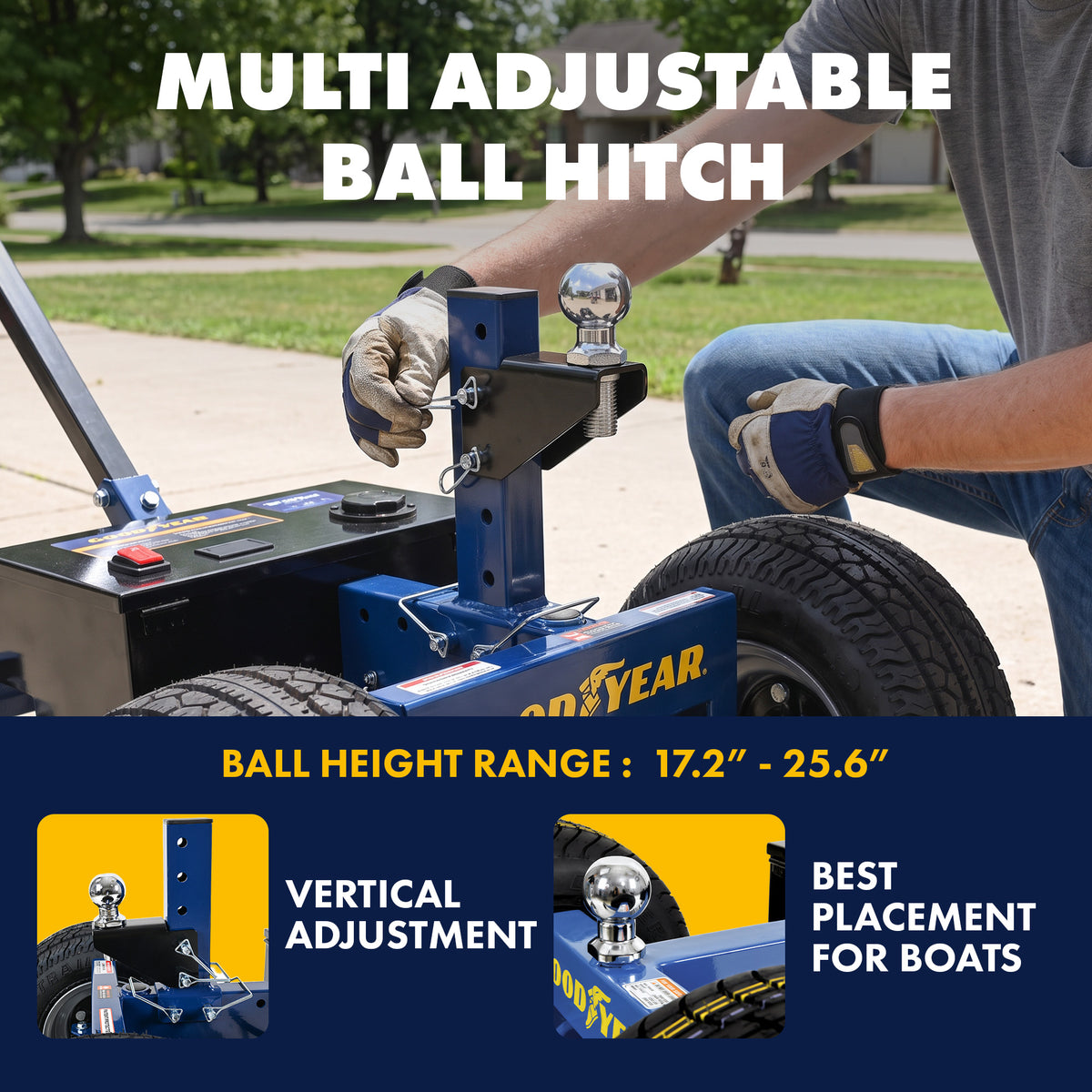 Goodyear 5000 lbs Electric Trailer Dolly - 24V 800W Motor, Adjustable Ball Mount, Commercial 2" Hitch