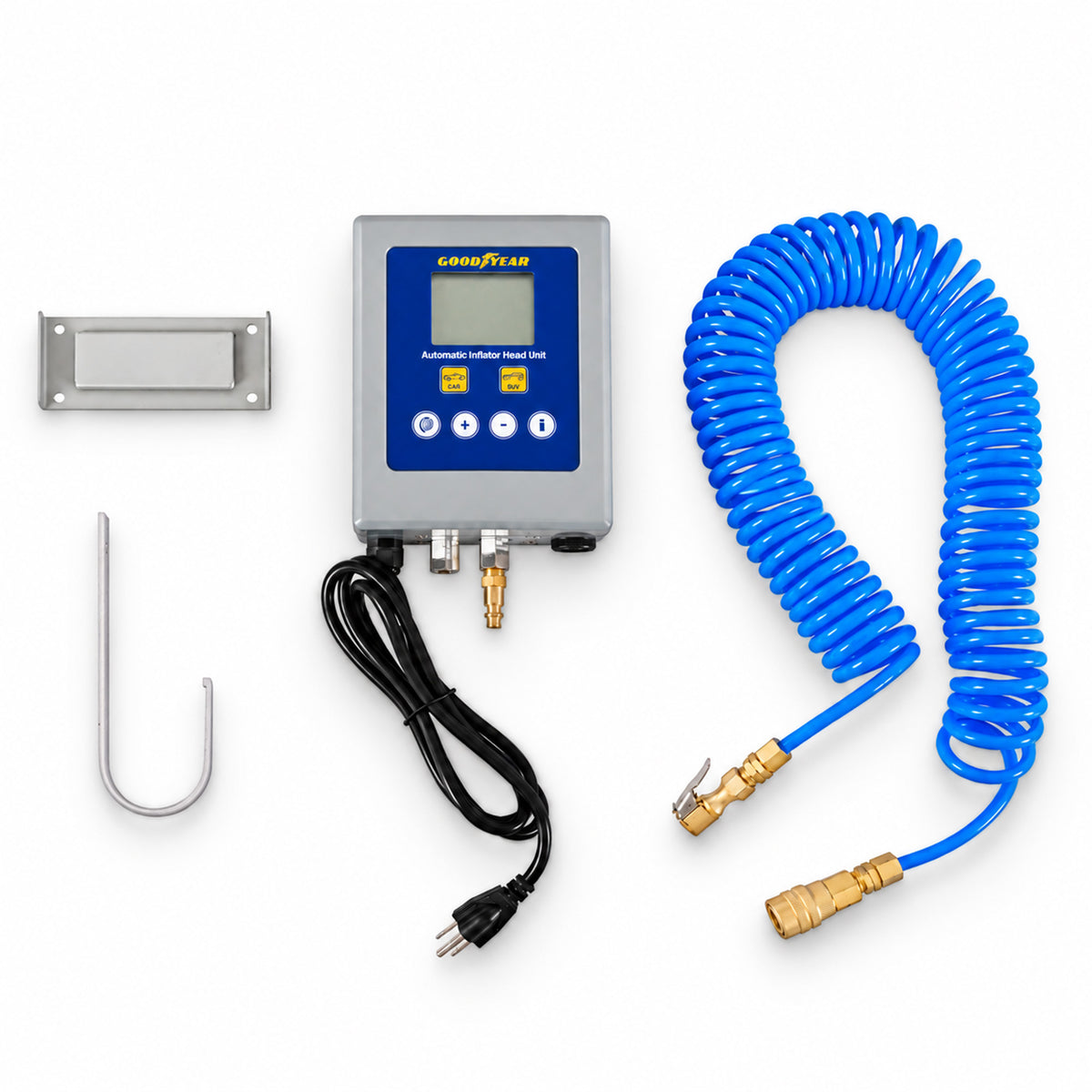 Goodyear Automatic Inflator Head Unit – Wall-Mountable Digital Tire Pressure Controller, 7–174 PSI, ±0.3 PSI Accuracy, 29.5 ft Air Hose, 110–240V AC, Air Compressor Required
