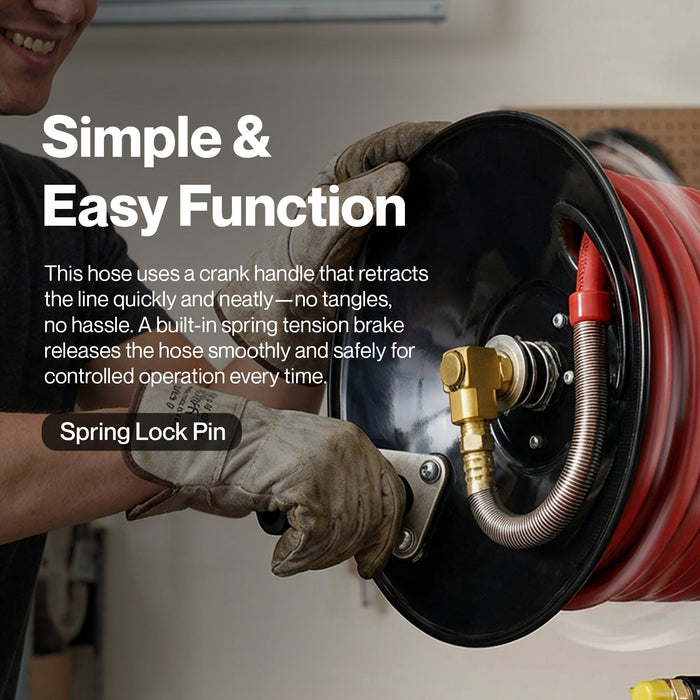 ReelWorks Mountable Manual Hose Reel Crank - Fits up to 100' Ft of 3/8" Air Hose, Max 300 PSI