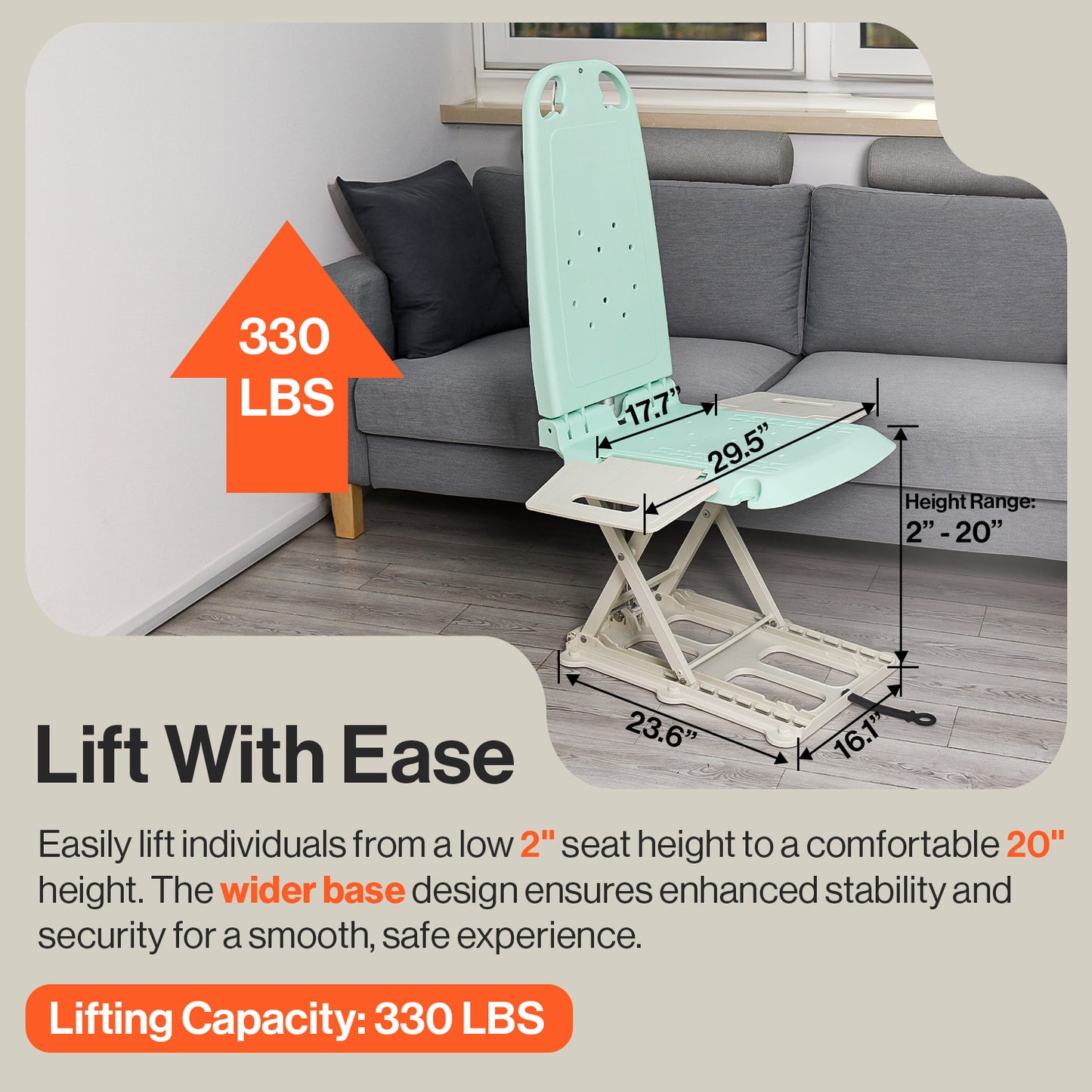 Pre-Owned SuperHandy GoRise LT Portable Floor & Bath Lift - Lightweight (19 Lbs), Foldable, 330 Lbs Capacity, Waterproof, Ergonomic Seat with Removable Panels