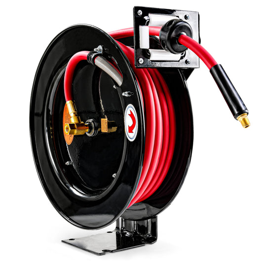 ReelWorks Air Hose Reel - 3/8" x  50FT, 1/4" Connections, Single Arm Mountable & Retractable
