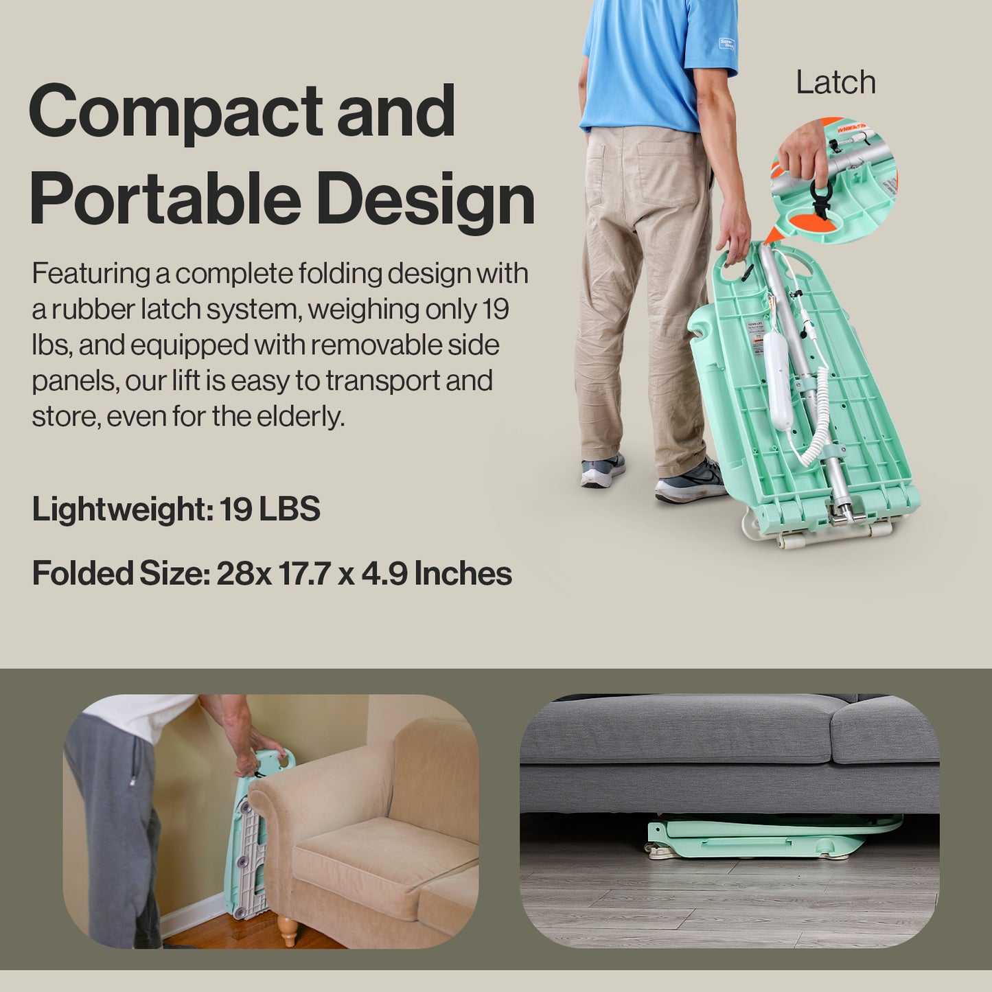 Pre-Owned SuperHandy GoRise LT Portable Floor & Bath Lift - Lightweight (19 Lbs), Foldable, 330 Lbs Capacity, Waterproof, Ergonomic Seat with Removable Panels