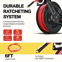 ReelWorks Air Hose Reel - 3/8" x  50FT, 1/4" Connections, Single Arm Mountable & Retractable