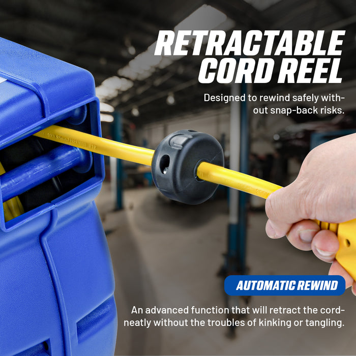 Goodyear Heavy-Duty Retractable Extension Cord Reel - 12AWG, 65' Length, Triple Tap Connector, 1875W Power