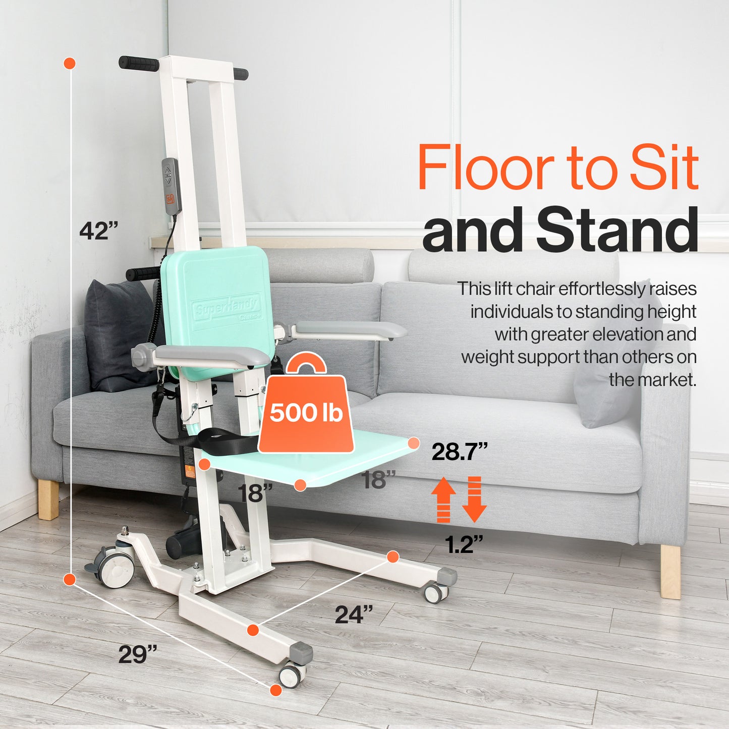 Pre-Owned SuperHandy GoRise TX Transfer Lift 500 lbs Capacity, Portable Floor-to-Stand Assistance