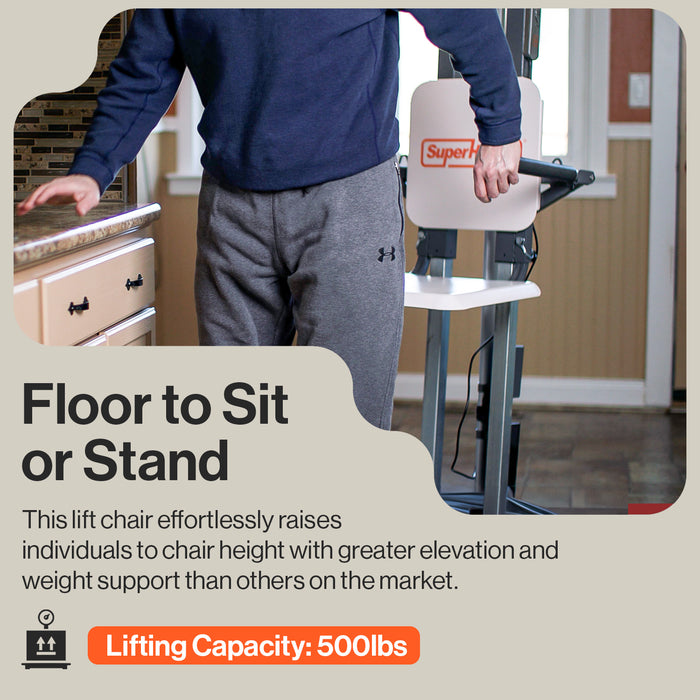 SuperHandy GoRise FS Electric Floor Lift Standing Aid - Easy Transport & Storage, 500Lbs Weight Limit