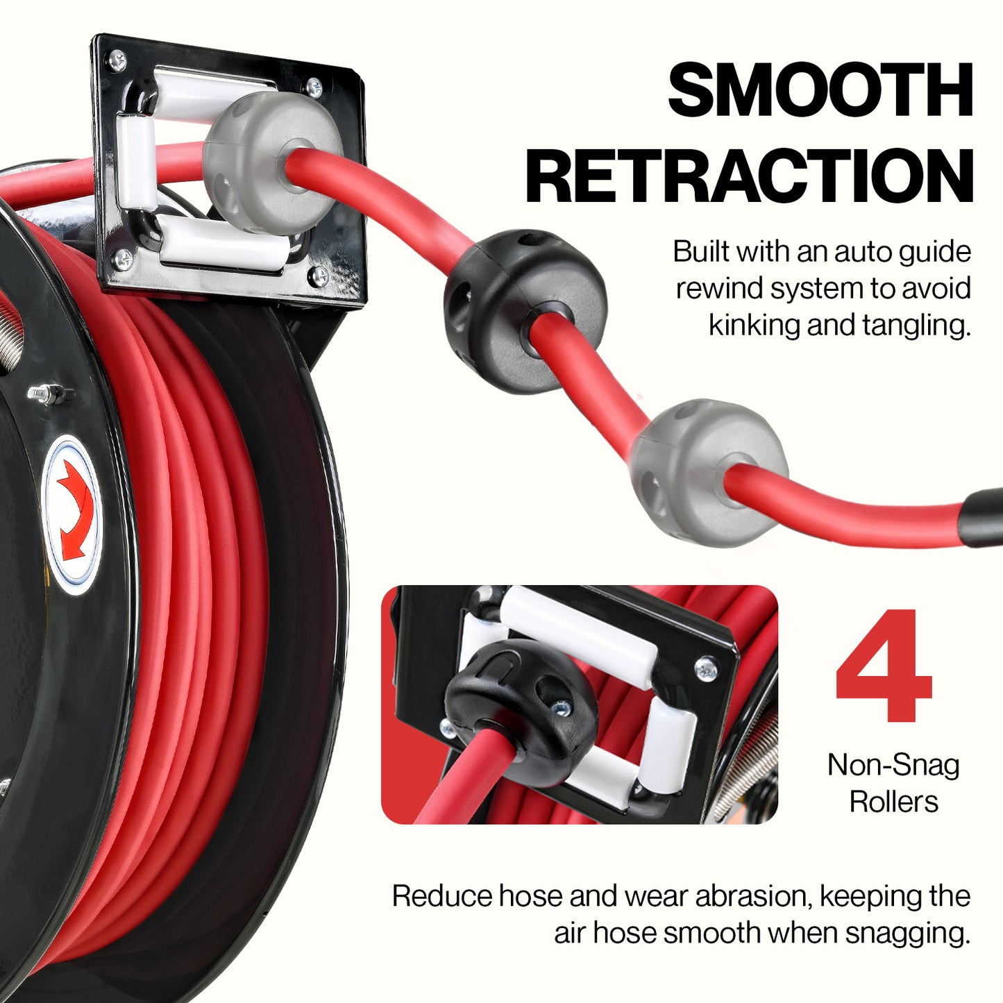 ReelWorks Air Hose Reel - 3/8" x  50FT, 1/4" Connections, Single Arm Mountable & Retractable