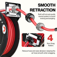 ReelWorks Air Hose Reel - 3/8" x  50FT, 1/4" Connections, Single Arm Mountable & Retractable
