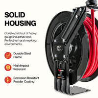 ReelWorks Air Hose Reel - 3/8" x  50FT, 1/4" Connections, Single Arm Mountable & Retractable