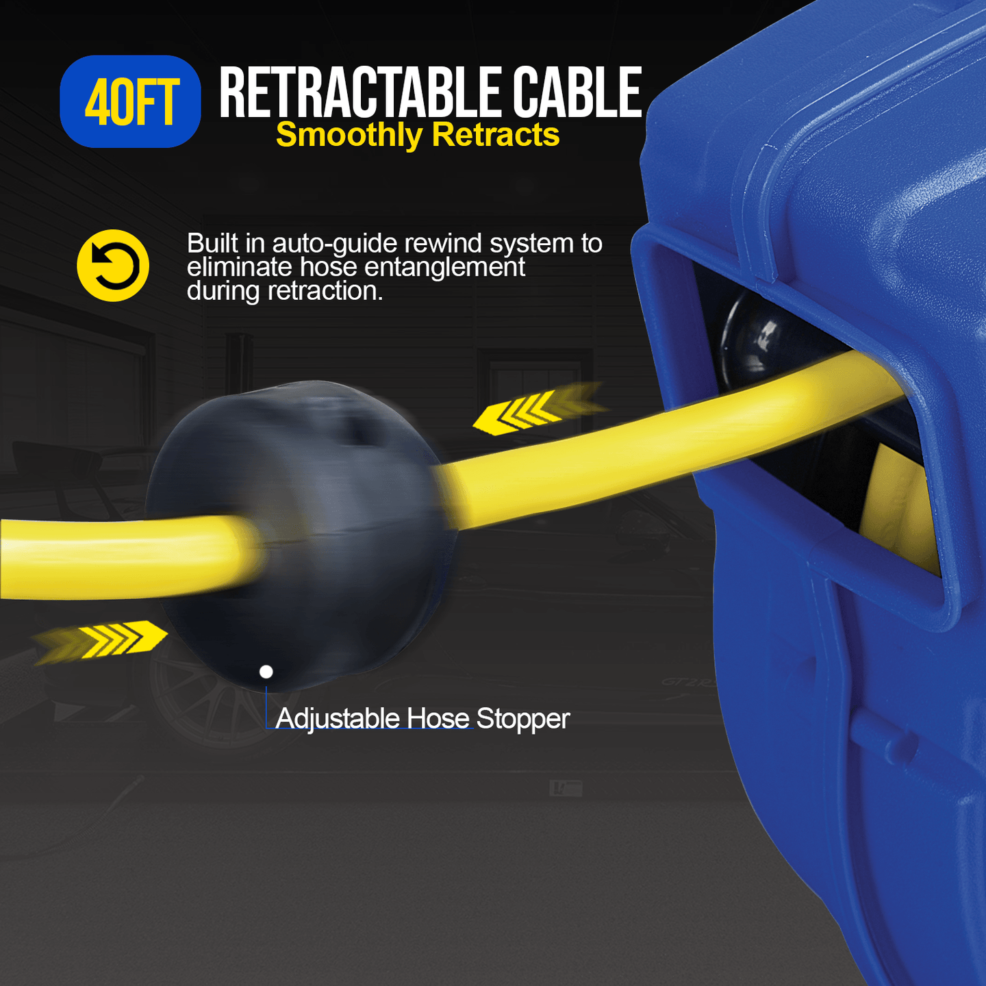Goodyear Mountable Retractable Extension Cord Reel - 12AWG x 40' Ft, 3 Grounded Outlets, Max 15A Cord Reel