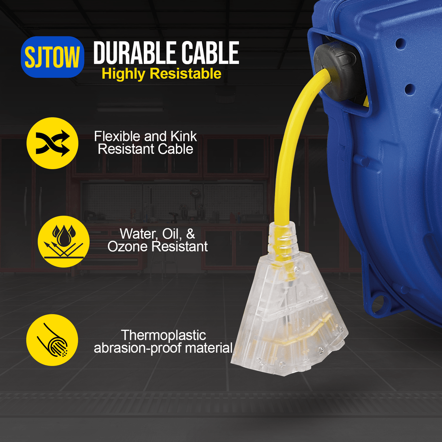 Goodyear Mountable Retractable Extension Cord Reel - 12AWG x 40' Ft, 3 Grounded Outlets, Max 15A Cord Reel