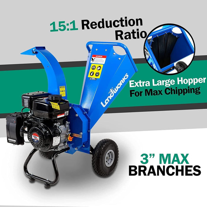 Landworks Mini Wood Chipper & Shredder - 7HP 212CC Gas Engine 3" Max Branch Diameter (Blue) Wood Chipper