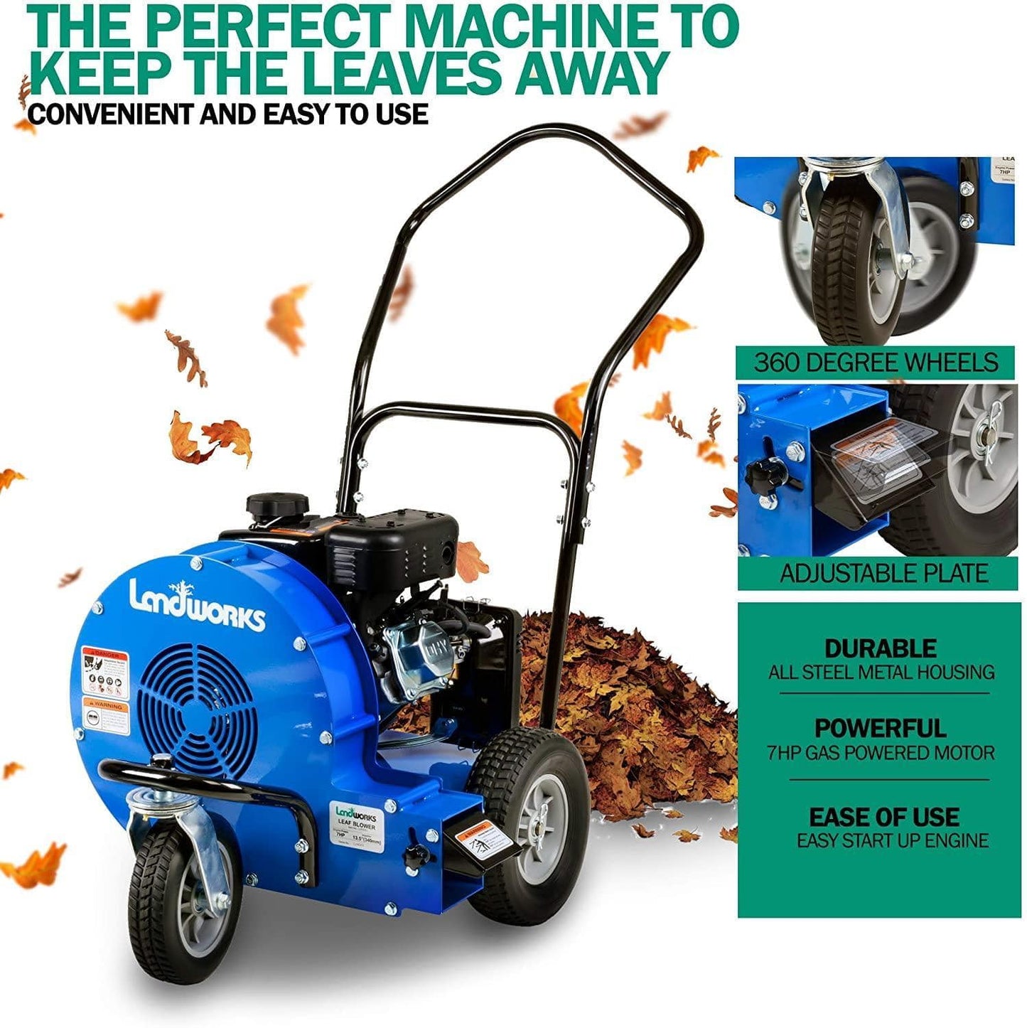 Landworks Walk-Behind Leaf Blower - 7HP 212CC Gas Engine 1500 CFM (Blue) Leaf Blower