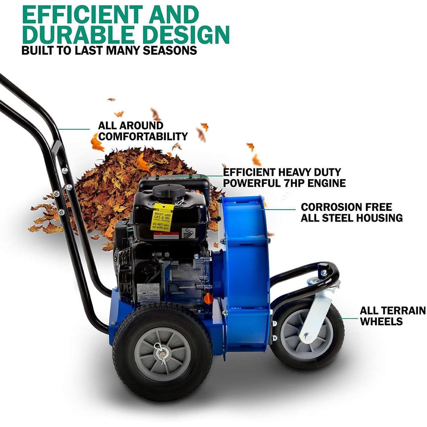 Landworks Walk-Behind Leaf Blower - 7HP 212CC Gas Engine 1500 CFM (Blue) Leaf Blower