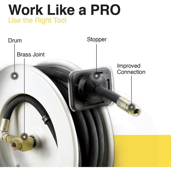 ReelWorks Industrial Retractable Oil Hose Reel - 1/2" x  50'FT, 1/2" MNPT Connections, Single Arm Oil Hose Reel