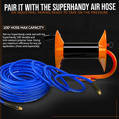 SuperHandy Air Hose Reel Tool Retractable Hand Crank 3/8 Inch x 100' Feet  300 PSI / 20 BAR Heavy Duty Steel Construction (Hose Not Included)