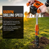 SuperHandy Electric Earth Auger and Drill Bit - 20V 4Ah Battery System, 12" x 3" Drill Bit, 3/4" Shaft Auger