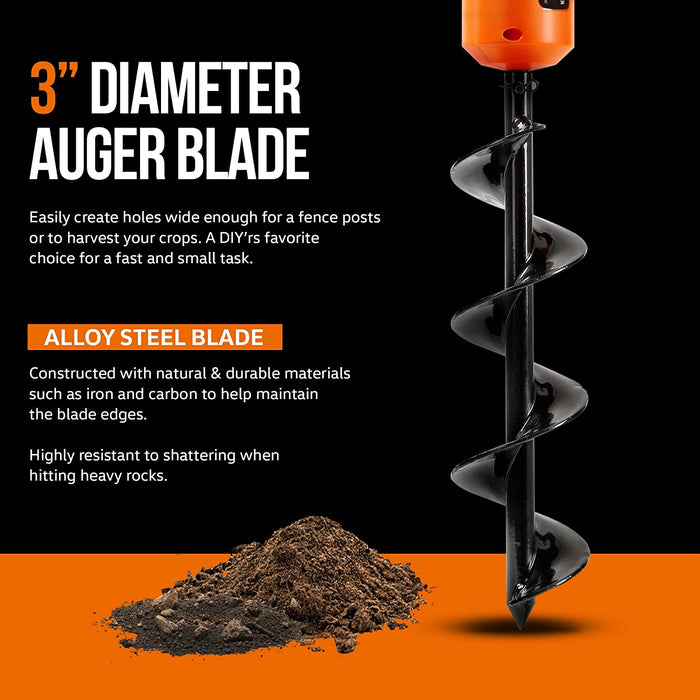 SuperHandy Electric Earth Auger and Drill Bit - 20V 4Ah Battery System, 12" x 3" Drill Bit, 3/4" Shaft Auger