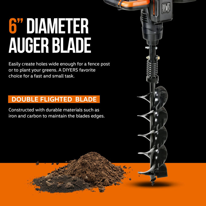 SuperHandy Electric Earth Auger and Drill Bit (Upgraded Design) - 48V 2Ah Battery System, 6" x 30" Drill Bit, 3/4" Shaft Auger