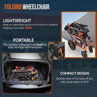 SuperHandy Lightweight Aluminum Electric Wheelchair - Foldable Design, Powerful 250W Brushless Motor, 4MPH Max Speed, 9 Degree Max Slope - Comfortable Hand Controls, Electromagnetic Braking Electric Wheelchair