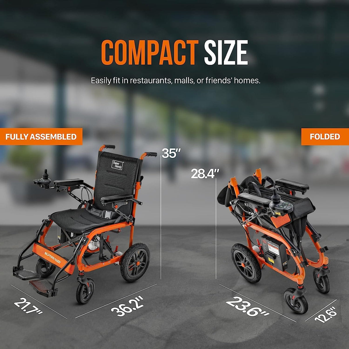 SuperHandy Lightweight Aluminum Electric Wheelchair - Foldable Design, Powerful 250W Brushless Motor, 4MPH Max Speed, 9 Degree Max Slope - Comfortable Hand Controls, Electromagnetic Braking Electric Wheelchair