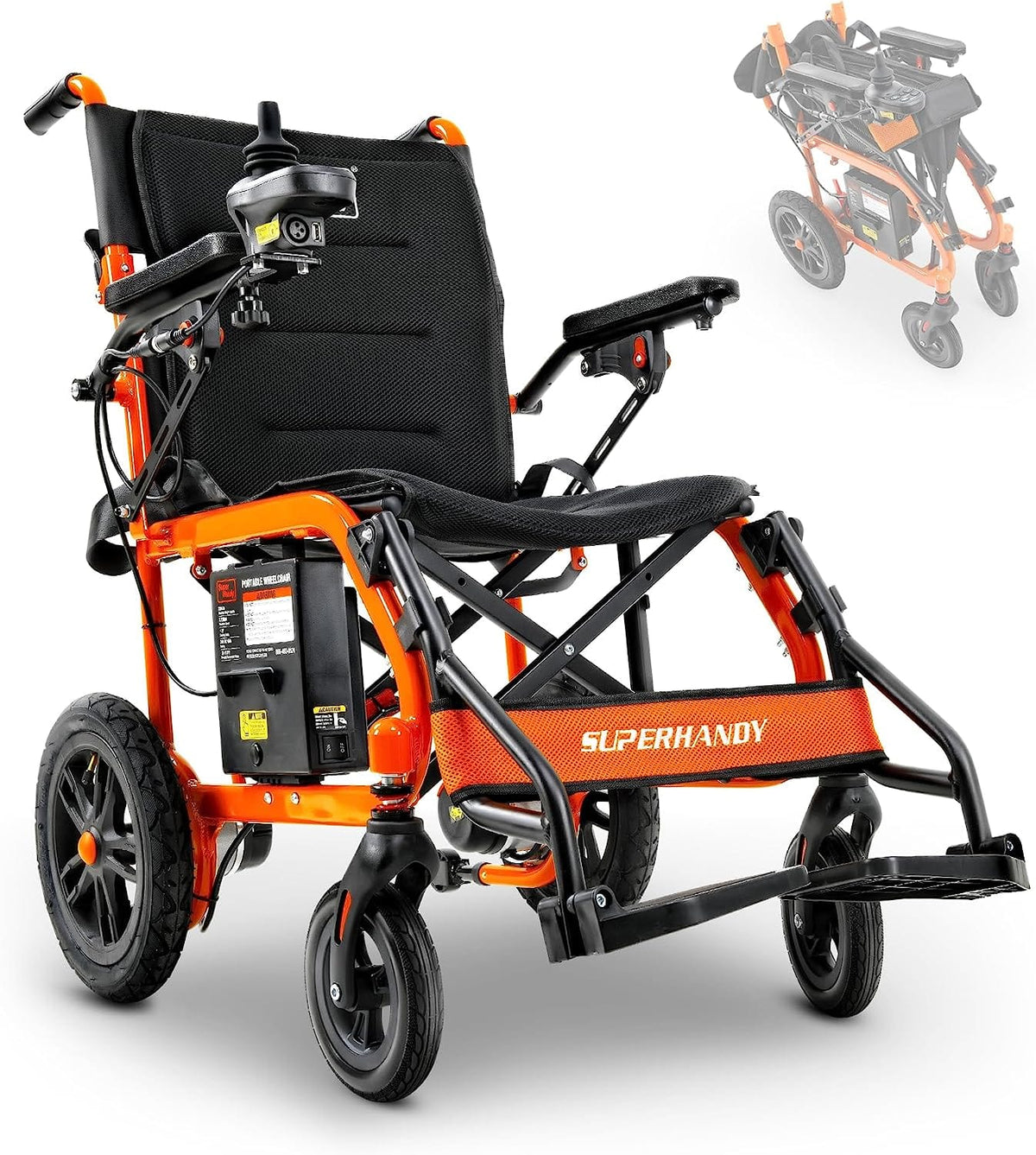 SuperHandy Lightweight Aluminum Electric Wheelchair - Foldable Design, Powerful 250W Brushless Motor, 4MPH Max Speed, 9 Degree Max Slope - Comfortable Hand Controls, Electromagnetic Braking Electric Wheelchair