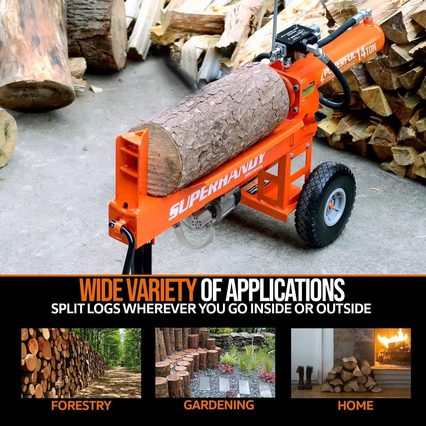 SuperHandy Portable Electric Log Splitter - 120V Corded, 14-Ton Hydraulic System, Max 14" Log Diameter Log Splitter