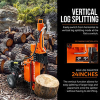 SuperHandy Portable Gas-Powered Log Splitter - 7HP 209CC 25 Ton Hydraulic System 16" Max Wood Diameter (Orange) Log Splitter